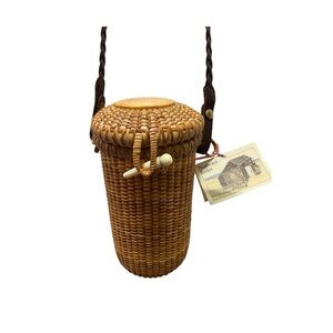 Woven Cylindrical Crossbody Bag in Tan
